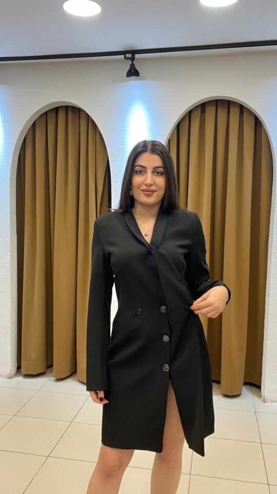 SİYAH LEOPAR DESENLİ CEKET ELBİSE 36