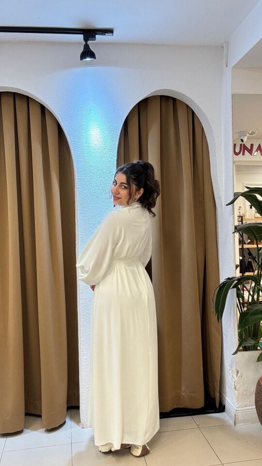 EKRU GÜL DETAYLI TESETTÜR ABİYE Ekru - 36